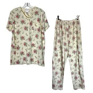 Floral Waffle Knit Pajama Set Women’s M Pink Floral Cotton Blend